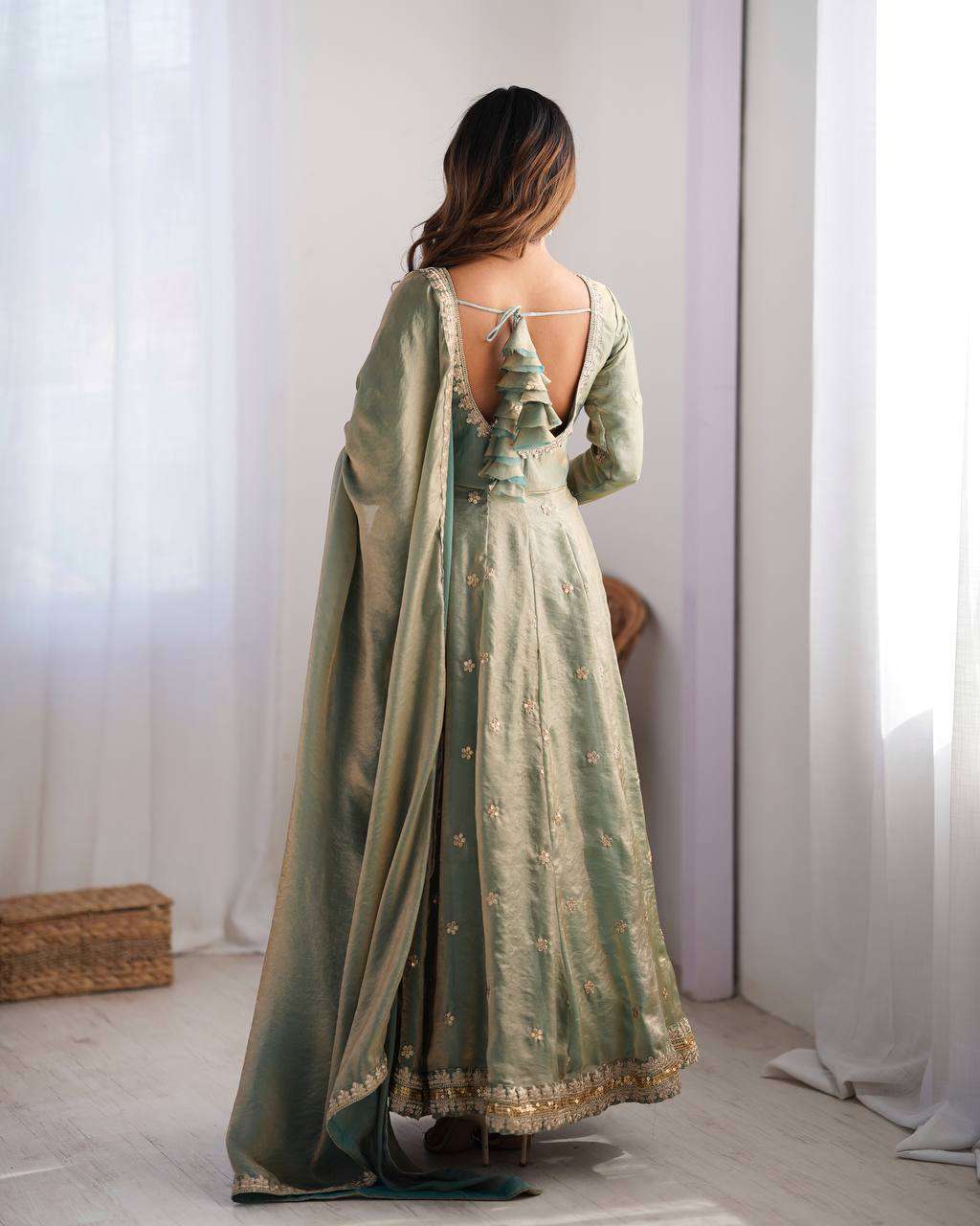 Women's Fandy Silk Coding with Sequnce work Long Anarkali Kurti Gown With Dupatta - Image 8